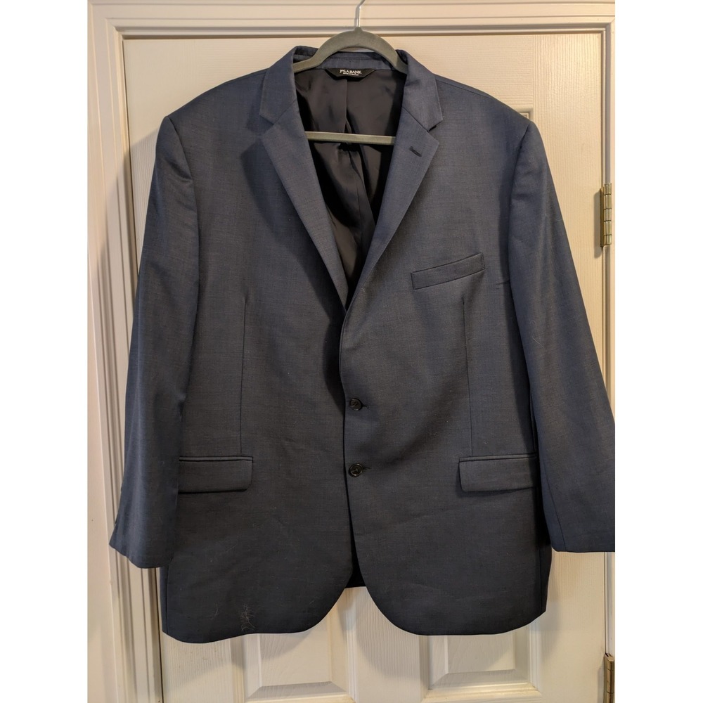 JOS A BANK  sport coat suit jacket blazer solid blue 100% WOOL 52 R Slim Fit